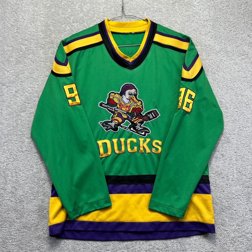 Mighty Ducks Hockey Jersey Size Medium Charlie Conway 96 Green Stripe Longsleeve